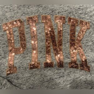 PINK Victoria's Secret Gray Long Sleeve Tee with Sequin Letters